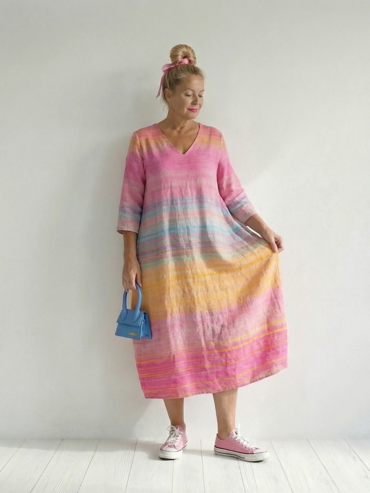 Sunset Stroll Gradient Stripe Midi Dress