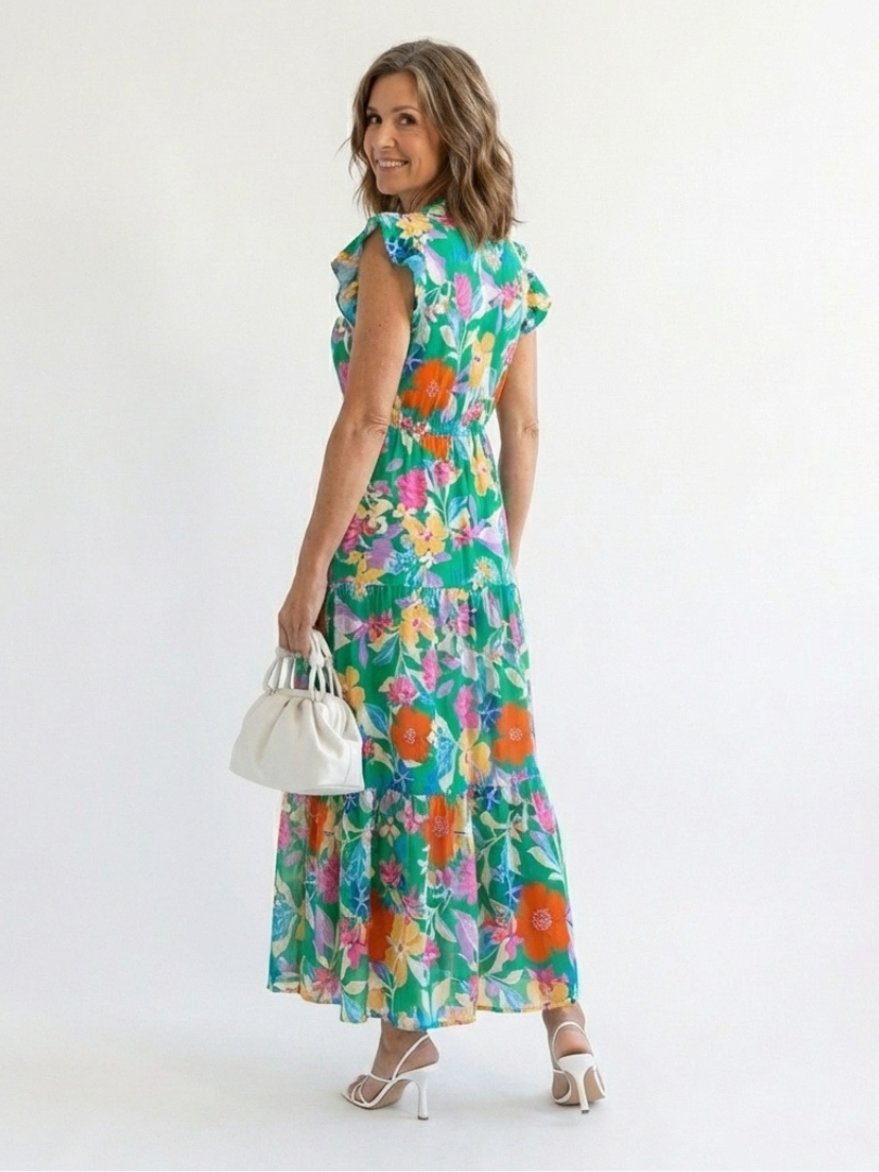 Garden Party Floral V-Neck Tiered Midi Dress