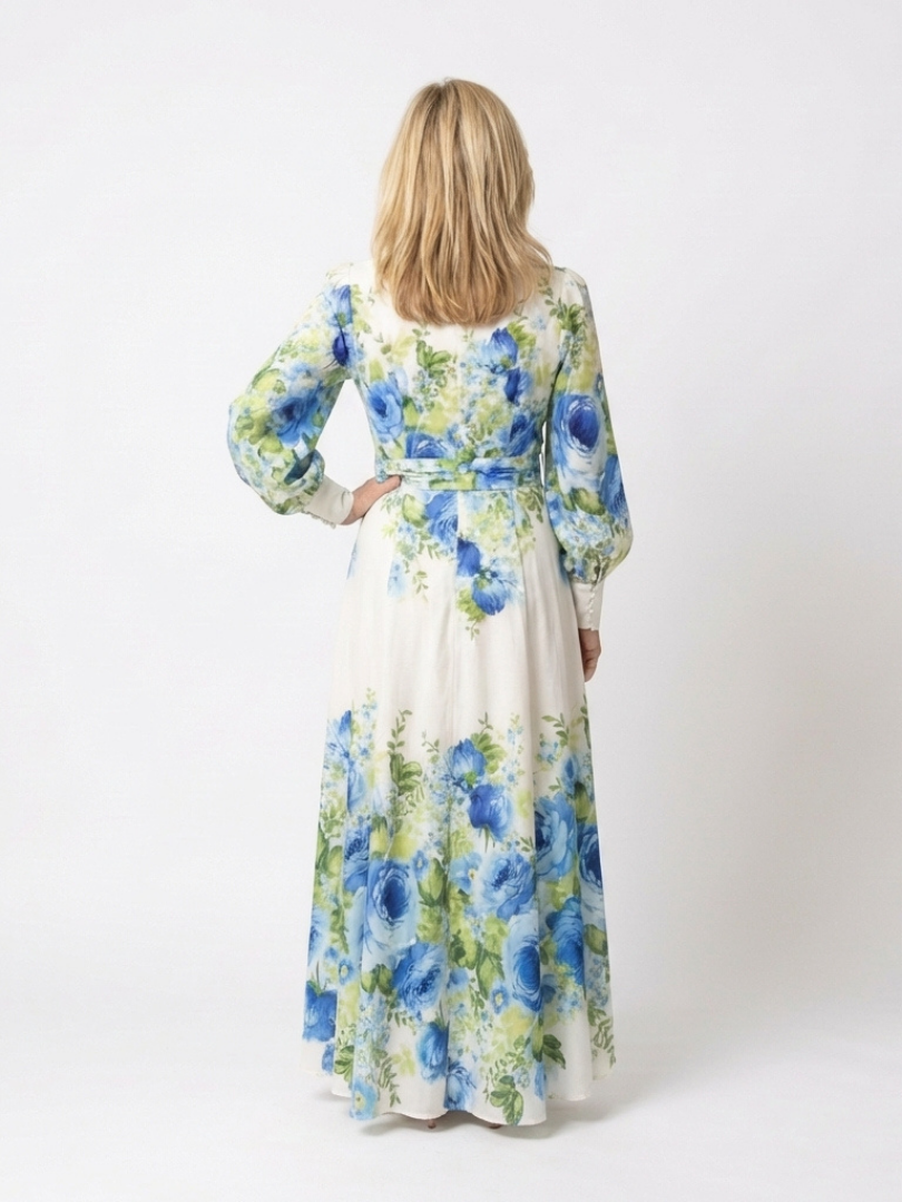Romantic Garden Party Floral Long-Sleeve Maxi Dress