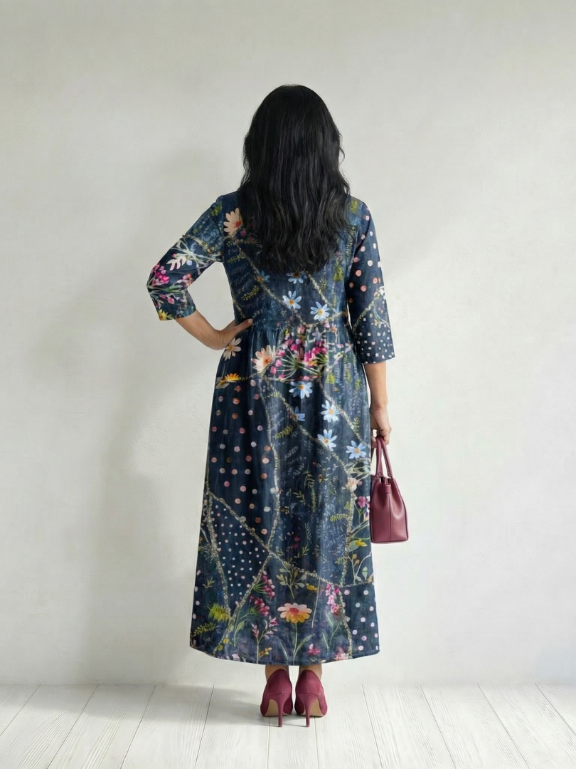 Romantic Garden Party Floral Gathered Midi Dress