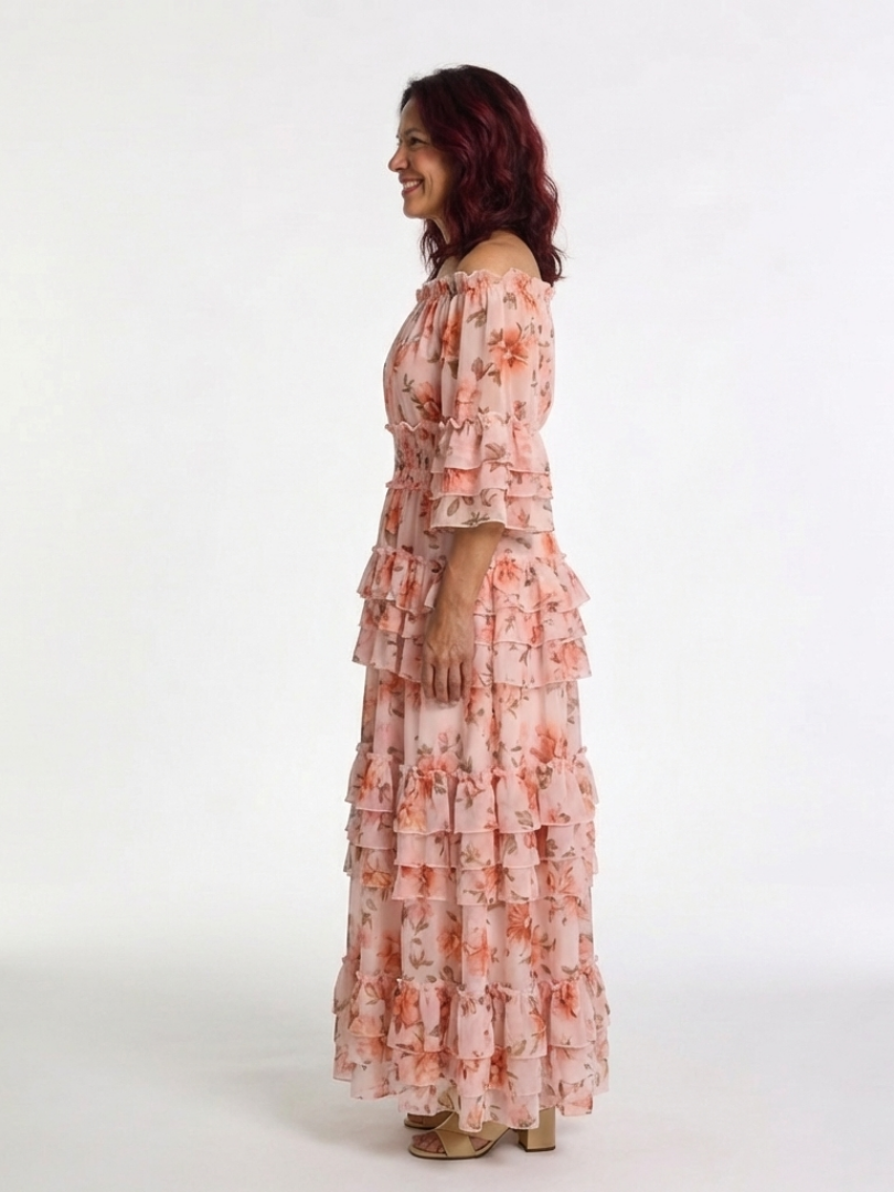 Garden Party Off Shoulder Tiered Floral Maxi Dress