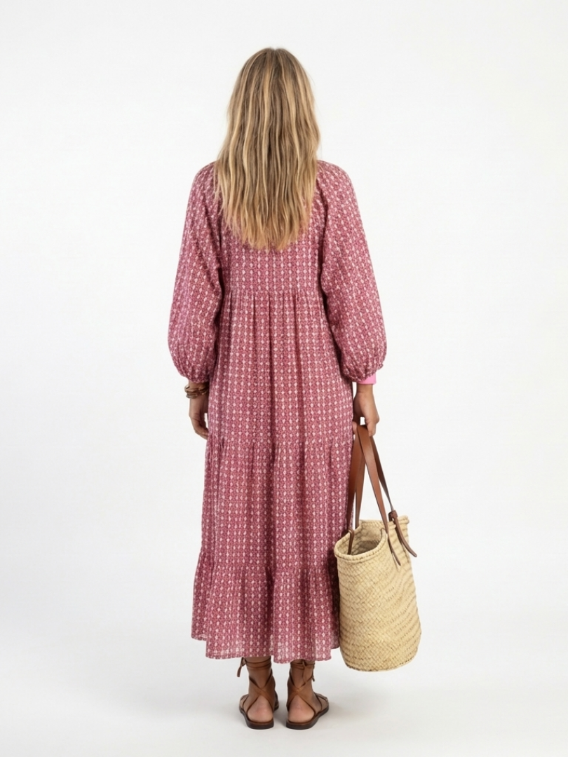 Office-to-Cocktails Geometric Long Sleeve Midi Dress
