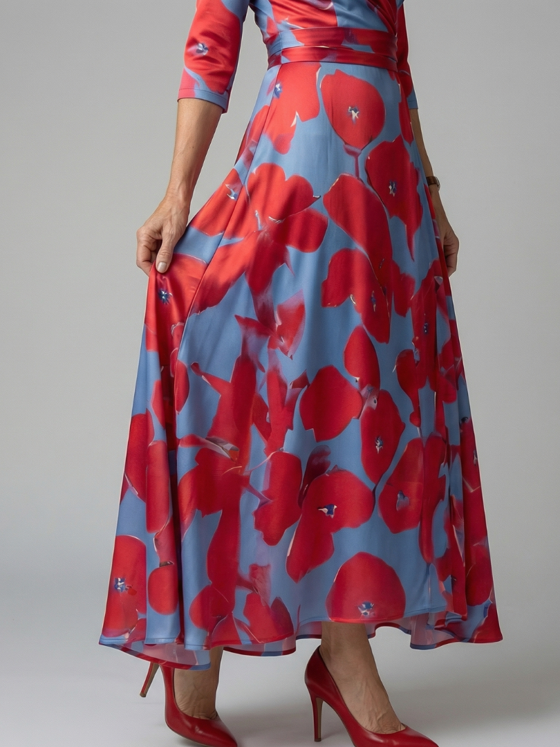 Poppy Print Wrap Midi Dress