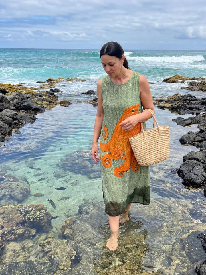 Ocean Wave Print Midi Dress