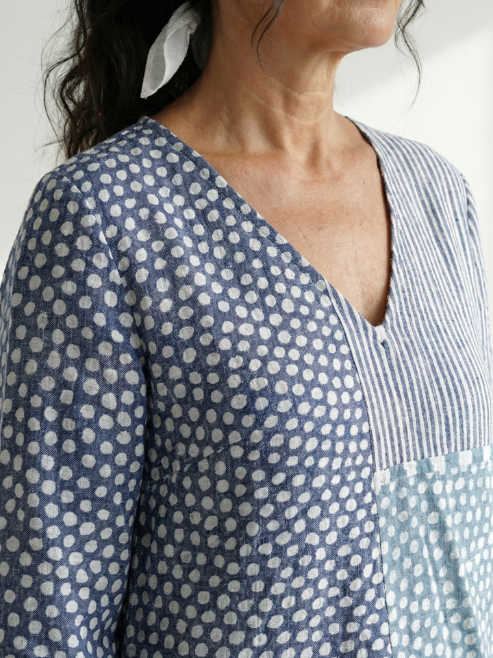 Free-Spirited Patchwork A-Line Midi Dress