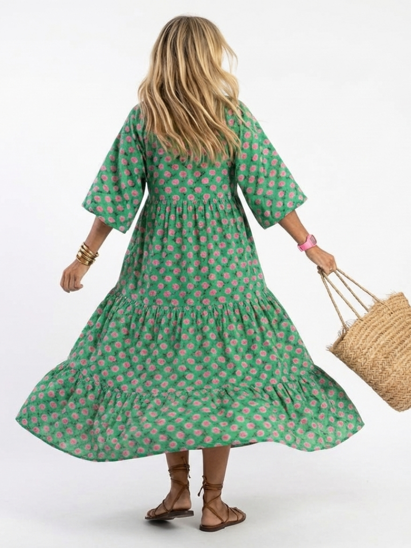 Romantic Garden Party Floral V-Neck Tiered Midi Dress