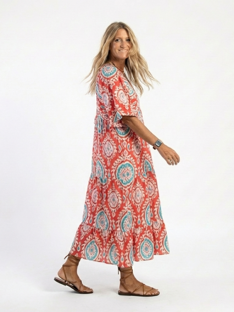 Boho Paisley V-Neck Midi Dress