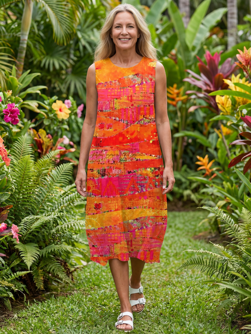 Garden Party Brushstroke Floral Flowy Midi Dress