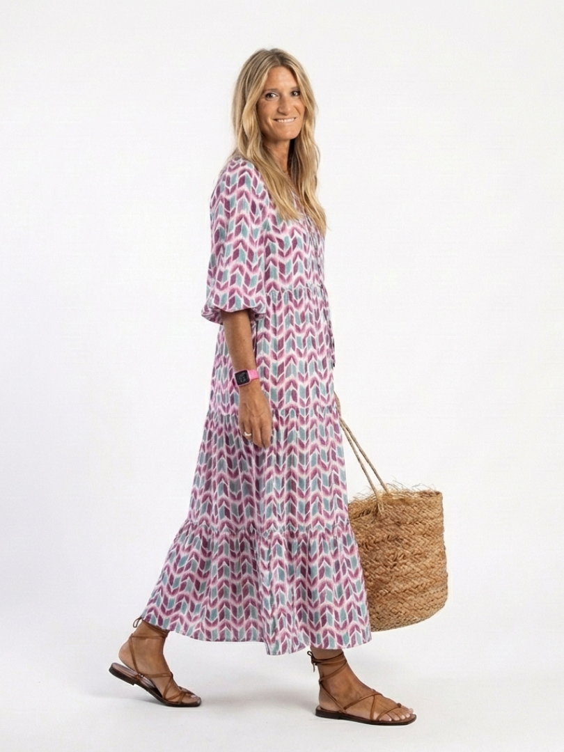 Modern Muse Geometric Tiered Long Sleeve Midi Dress