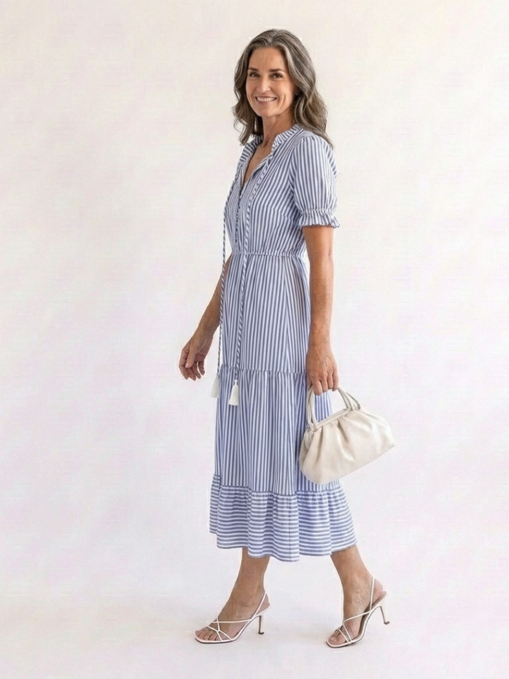 Striped Tiered Midi Dress