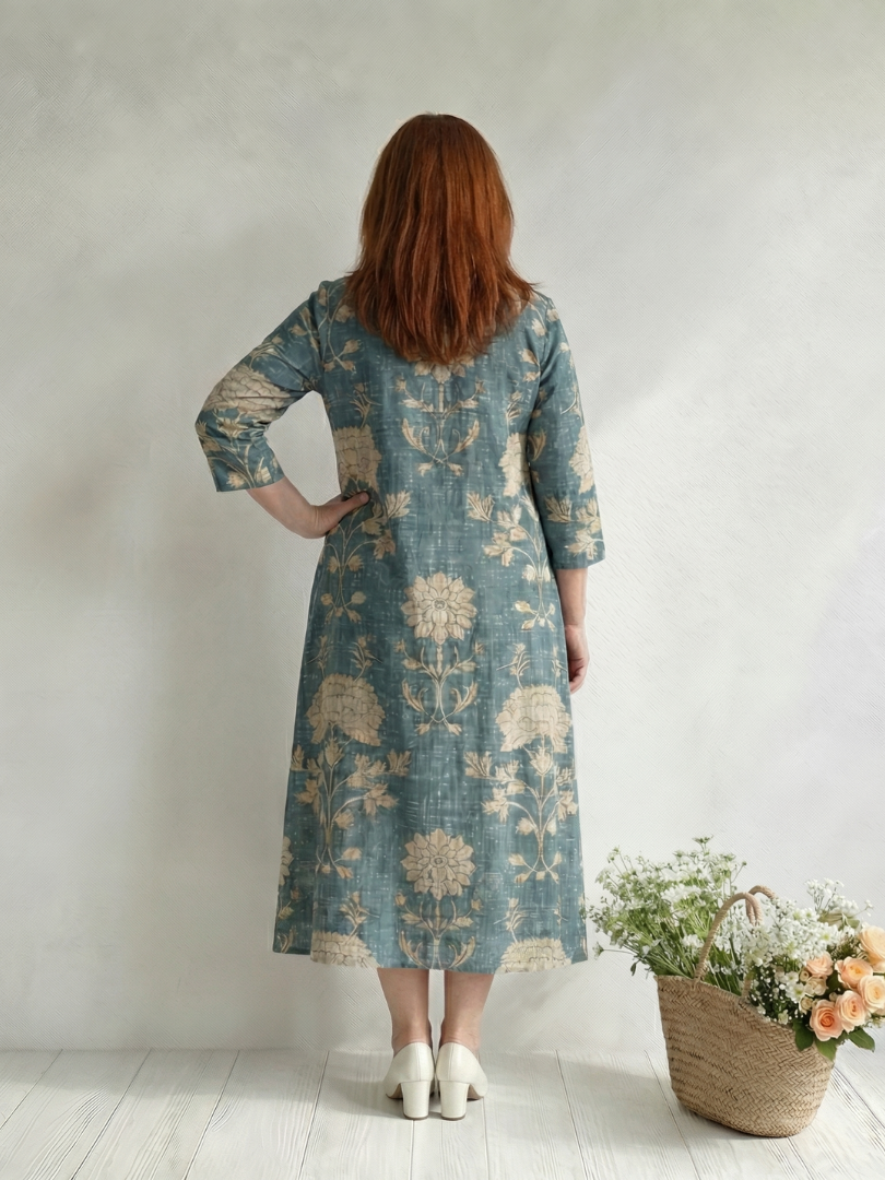 Waist-Defining Garden Party Floral Midi Dress