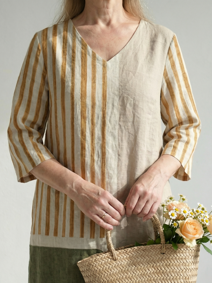 Striped Long-Sleeve Midi Dress