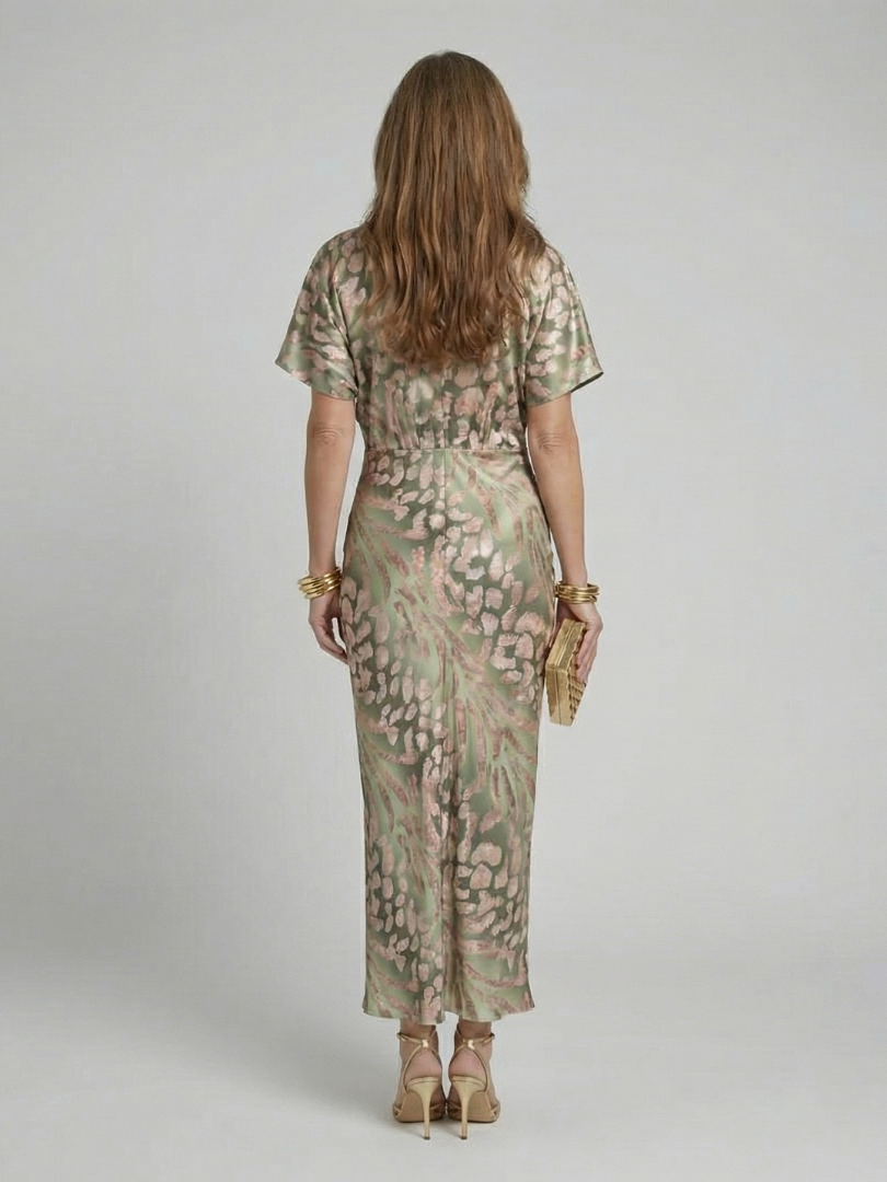 Abstract Print Twist-Waist Midi Dress
