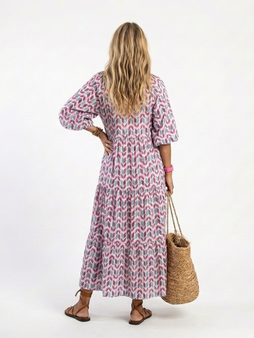 Modern Muse Geometric Tiered Long Sleeve Midi Dress