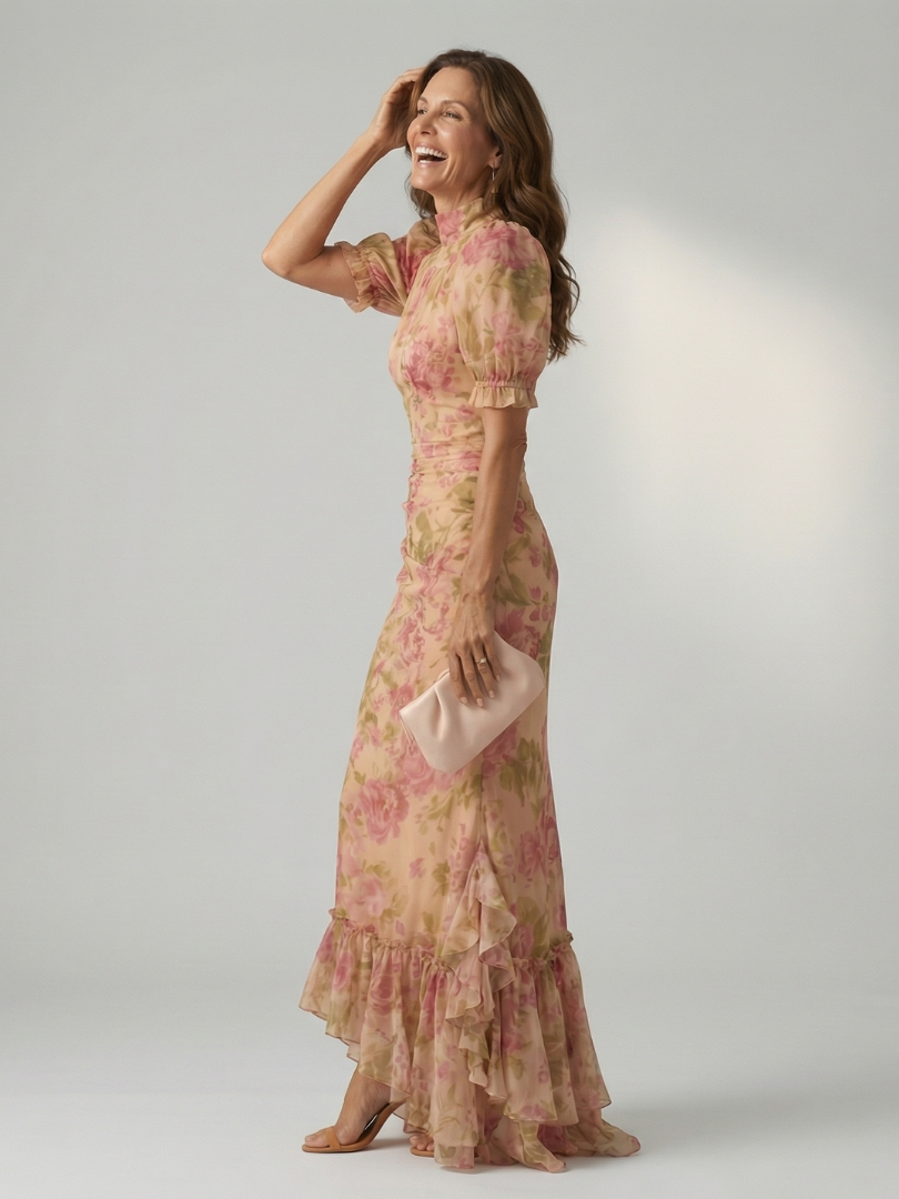 Blush Rose Mermaid Maxi Dress