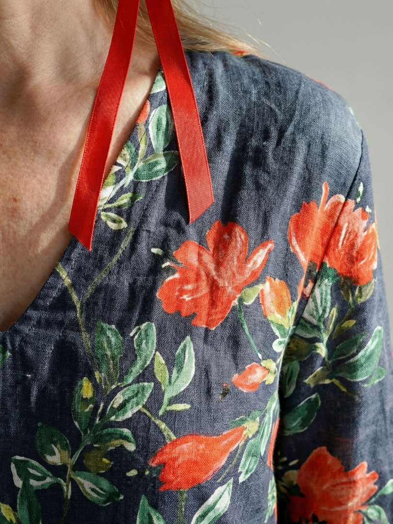 Black Floral Draped Midi Dress