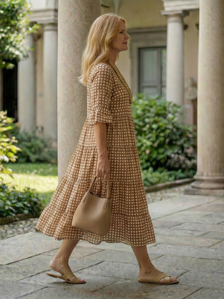 Garden Party Polka Dot Tiered Midi Dress