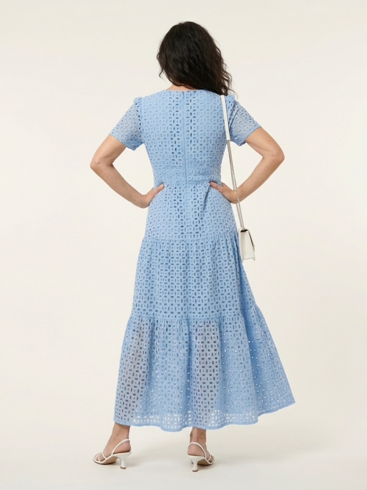 Smocked Eyelet Tiered Midi Dress