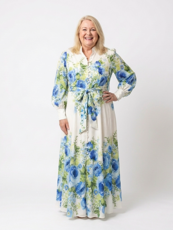 Romantic Garden Party Floral Long-Sleeve Maxi Dress