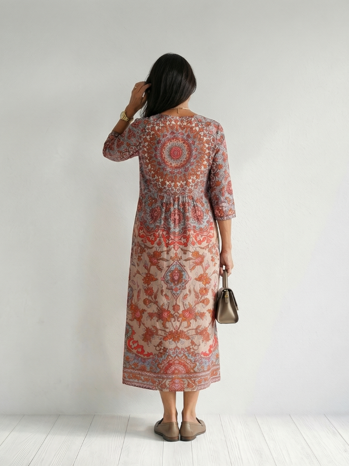 Border-Print Tailored Midi Dress