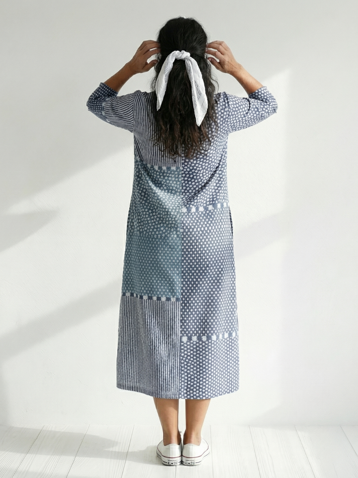 Free-Spirited Patchwork A-Line Midi Dress