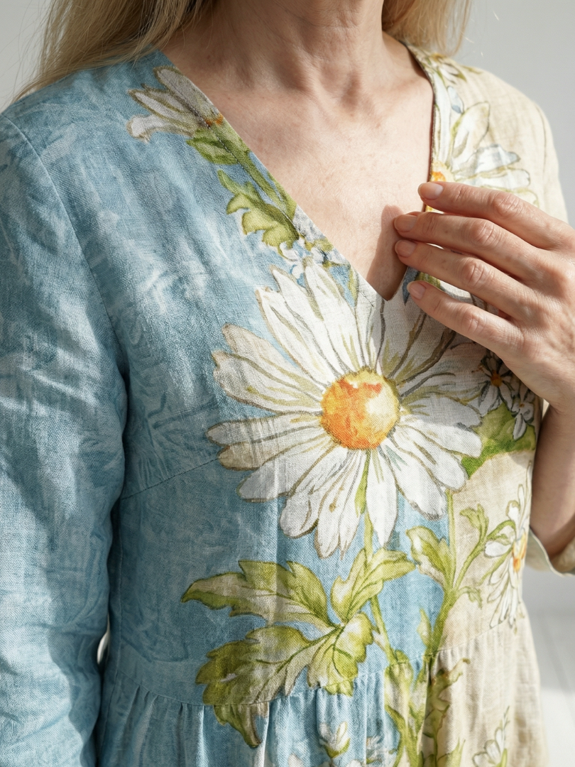 Daisy Print V-Neck Midi Dress