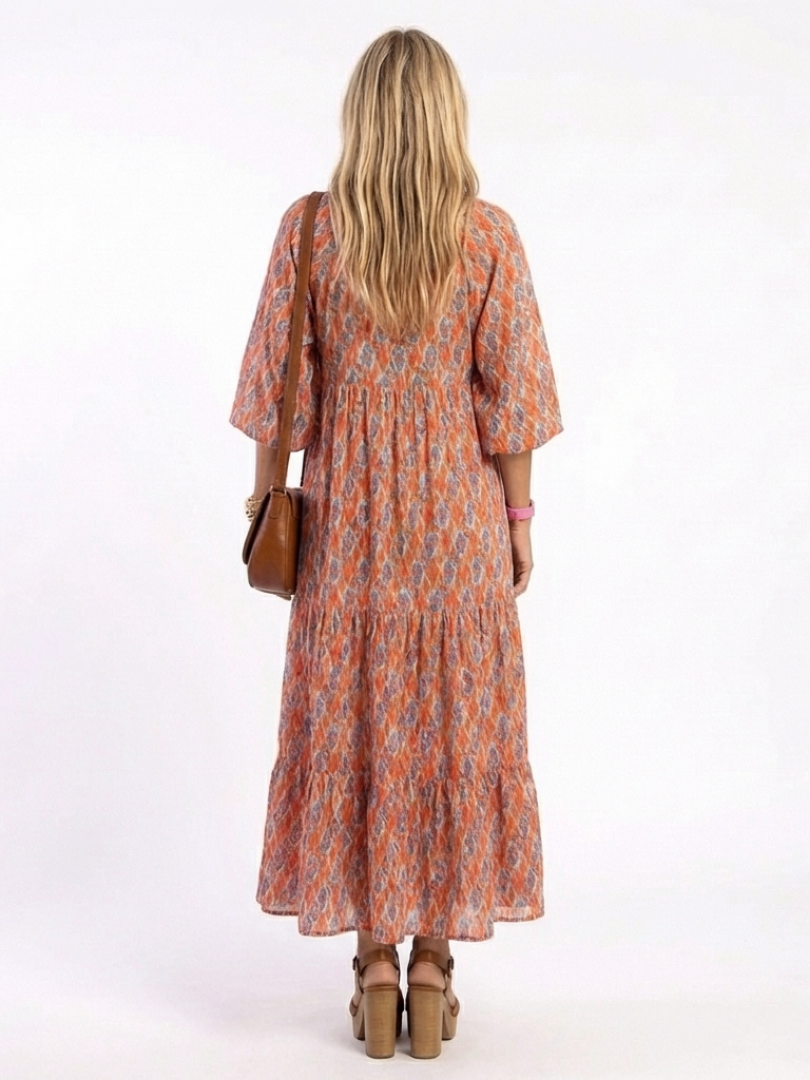 Modern Muse Geometric Tiered V-Neck Midi Dress