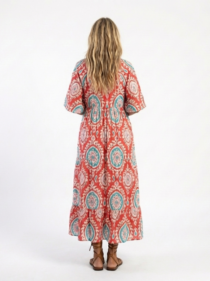 Boho Paisley V-Neck Midi Dress