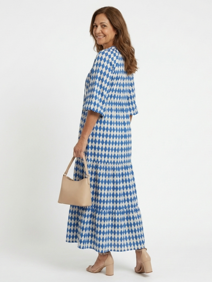 Twirl-Worthy Diamond-Print Tiered Midi Dress