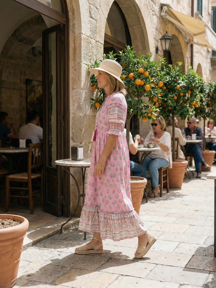 Floral V-Neck Button Midi Dress