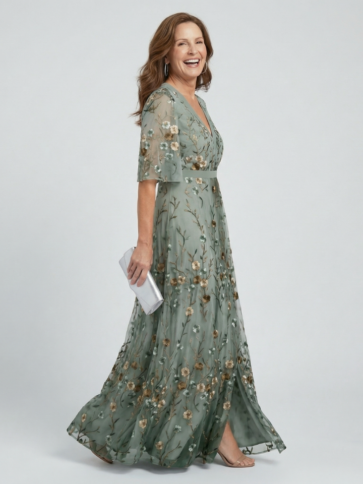 Sage Botanical Tiered Maxi Dress