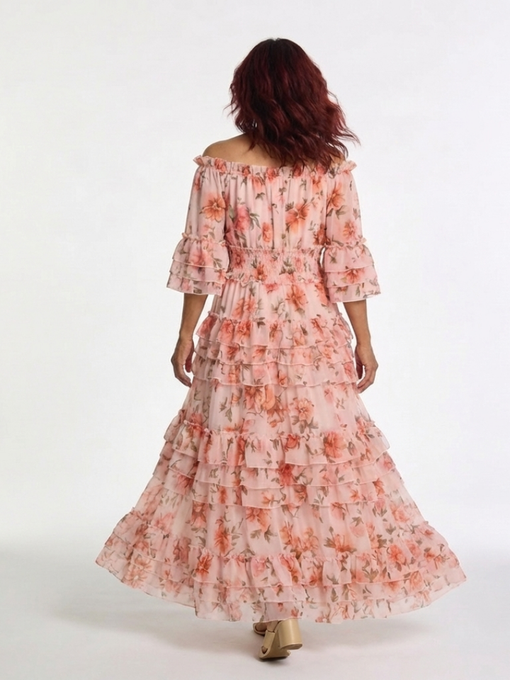 Garden Party Off Shoulder Tiered Floral Maxi Dress