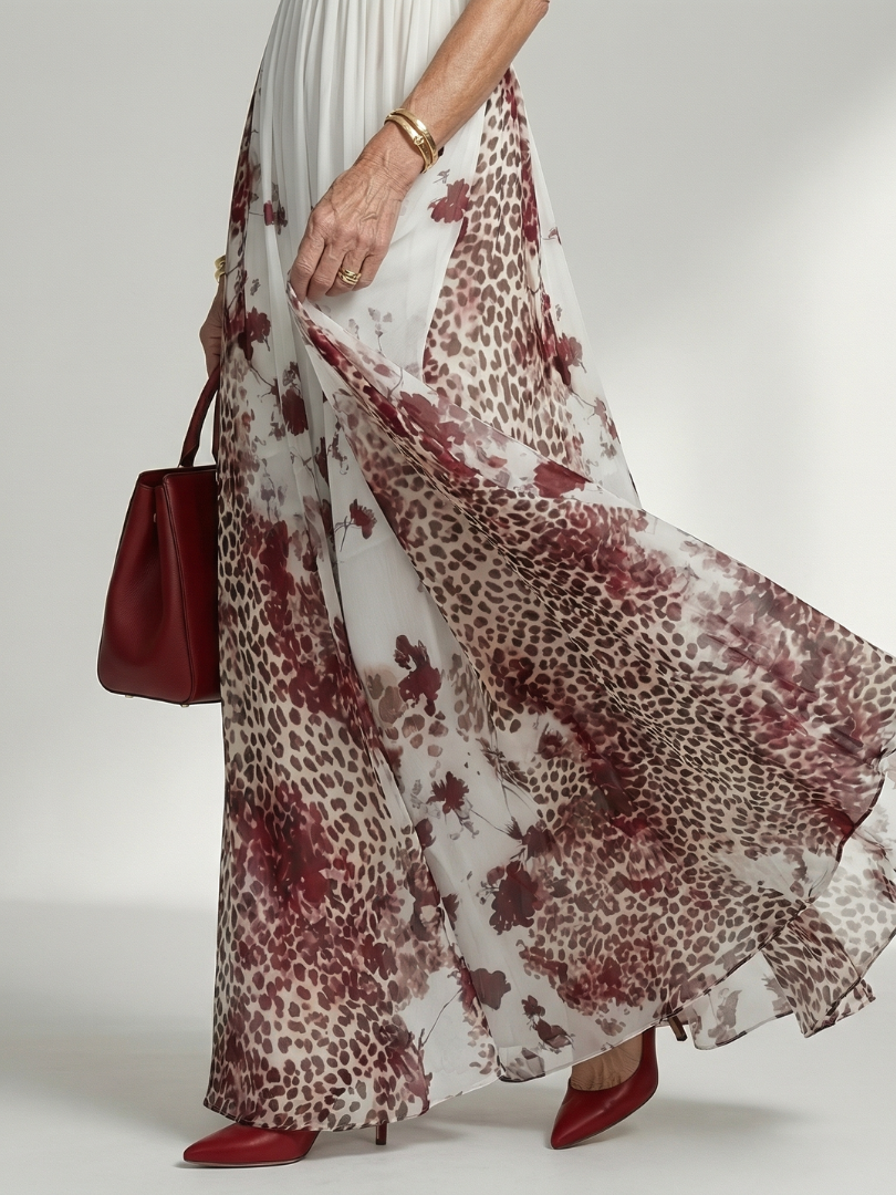 Red Rose Cascade Halter Maxi Dress