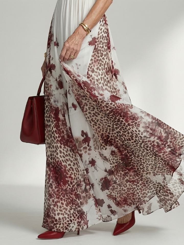 Red Rose Cascade Halter Maxi Dress