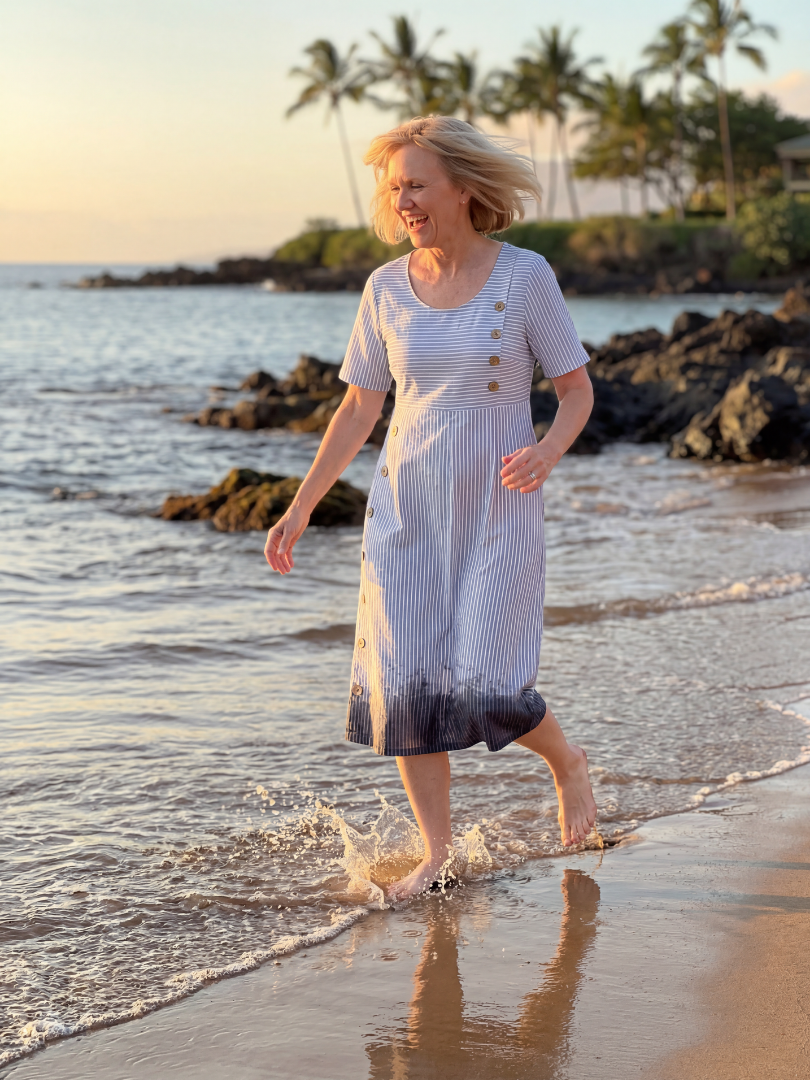 Figure-Flattering Coastal Brunch Midi Dress
