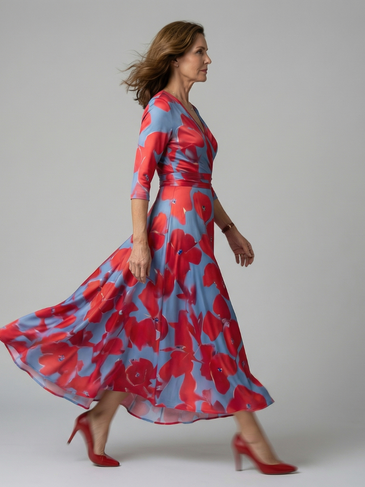 Poppy Print Wrap Midi Dress