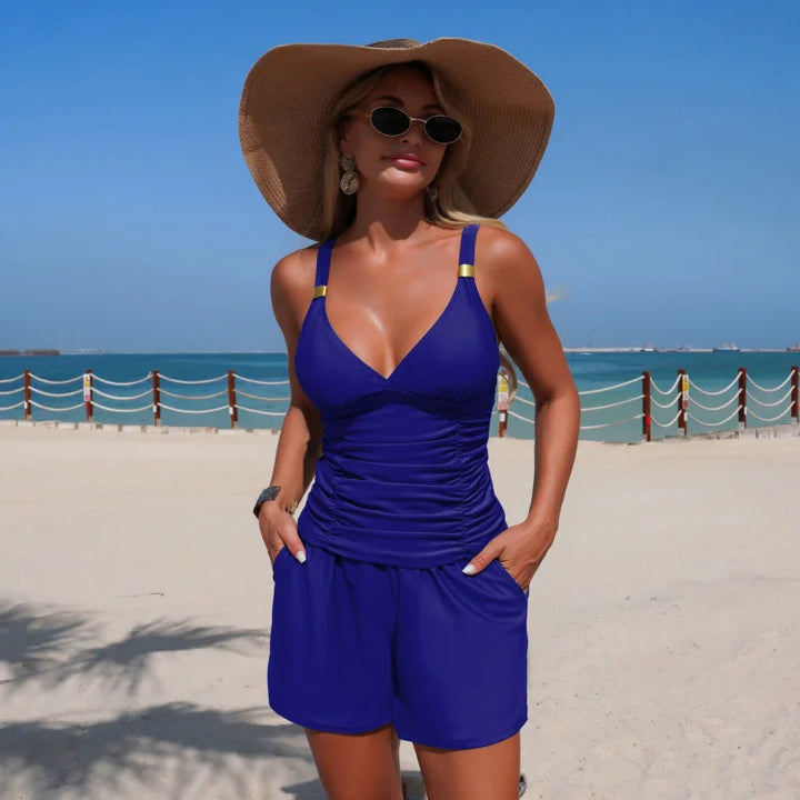 Harper Ruched Tankini Set with Pockets