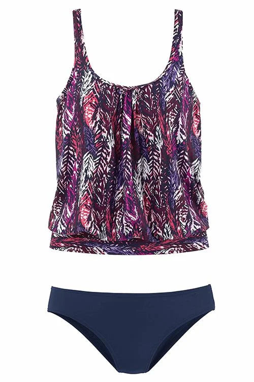 Penacho Feather-Print Tummy-Control Tankini Set
