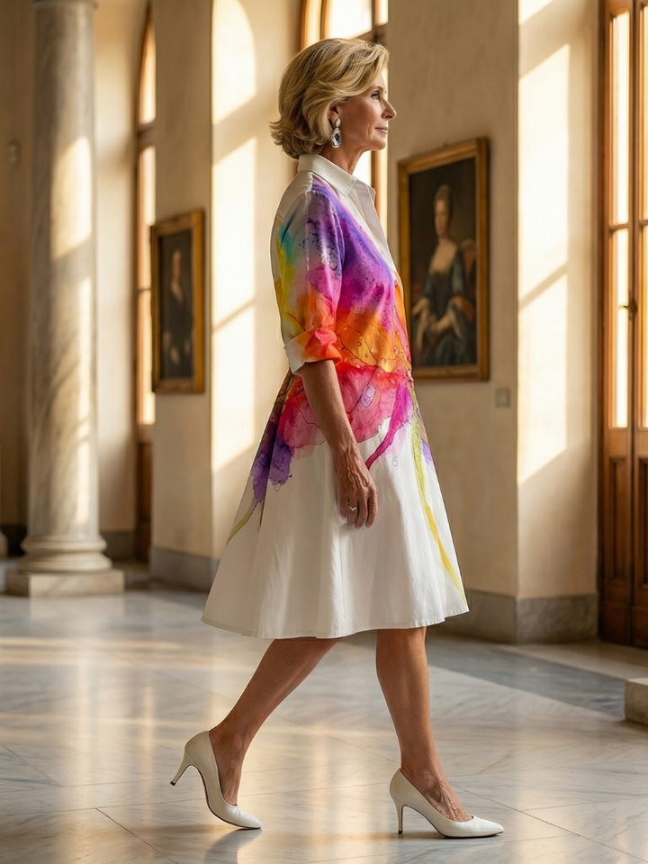 Romantic Garden Party Painterly Floral Flowy Dress