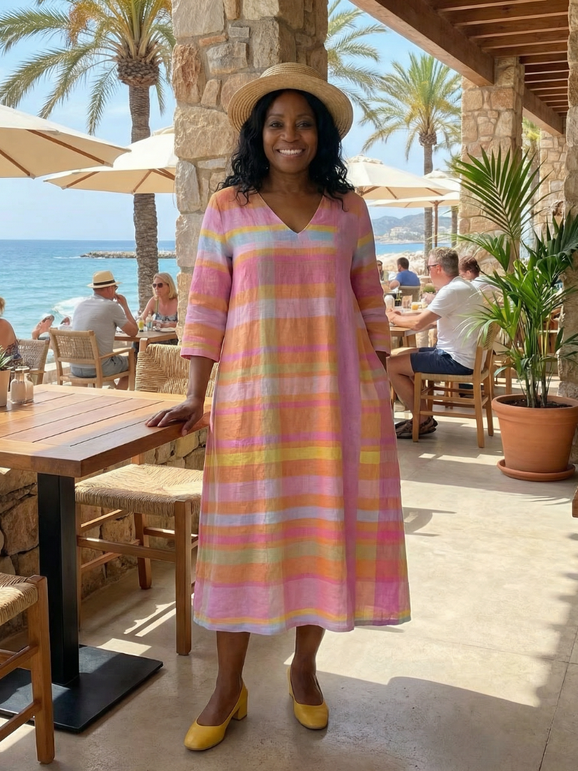 Flattering Easy-Drape Striped Midi Dress