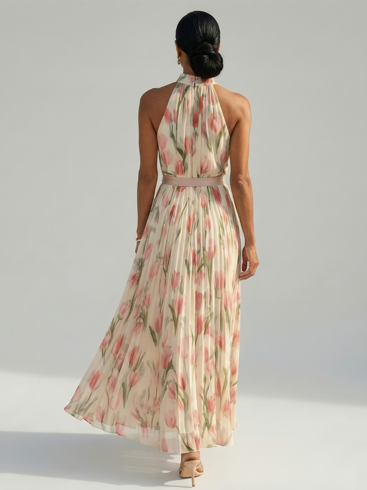 Coral Tulip Halter Maxi Dress