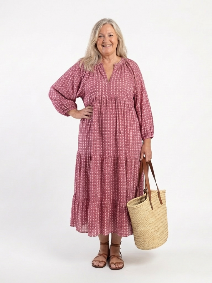 Office-to-Cocktails Geometric Long Sleeve Midi Dress
