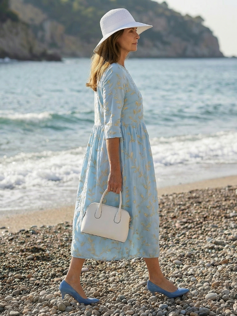 Embroidered Botanical Midi Dress