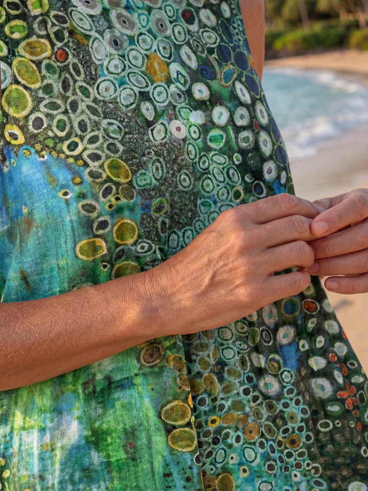 Resort Ready Ocean Mosaic Flowy Midi Dress