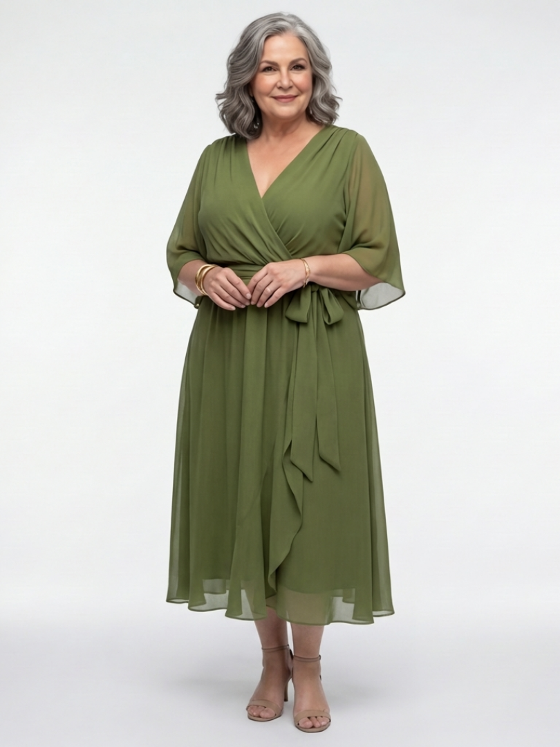 Hourglass Wedding Guest Draped Tie-Waist Midi Dress