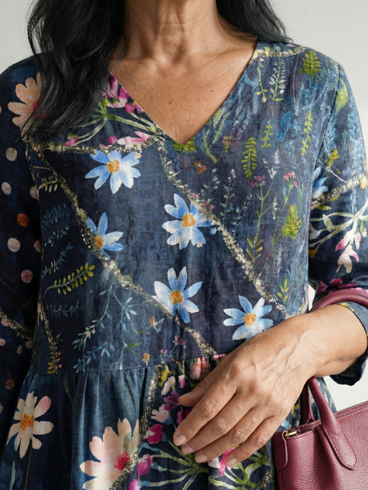 Romantic Garden Party Floral Gathered Midi Dress