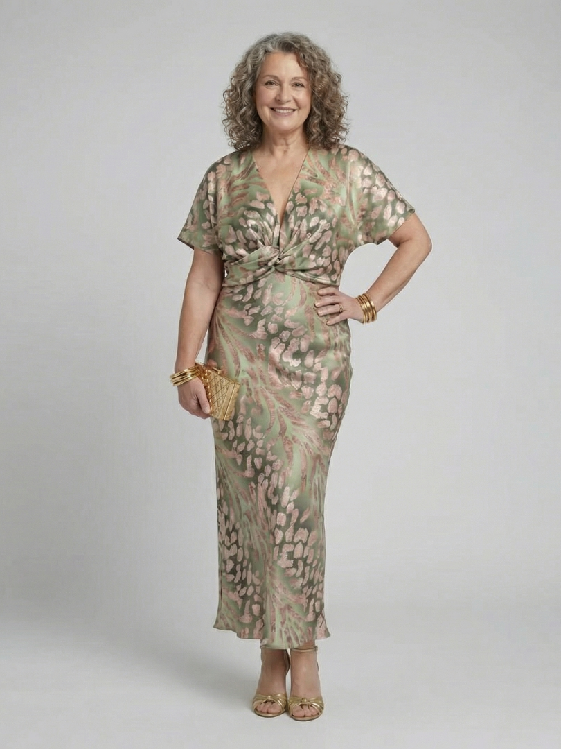 Abstract Print Twist-Waist Midi Dress