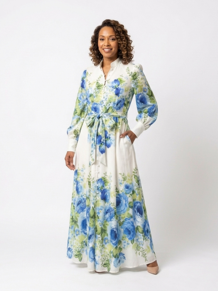 Romantic Garden Party Floral Long-Sleeve Maxi Dress
