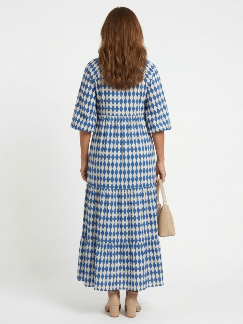 Twirl-Worthy Diamond-Print Tiered Midi Dress