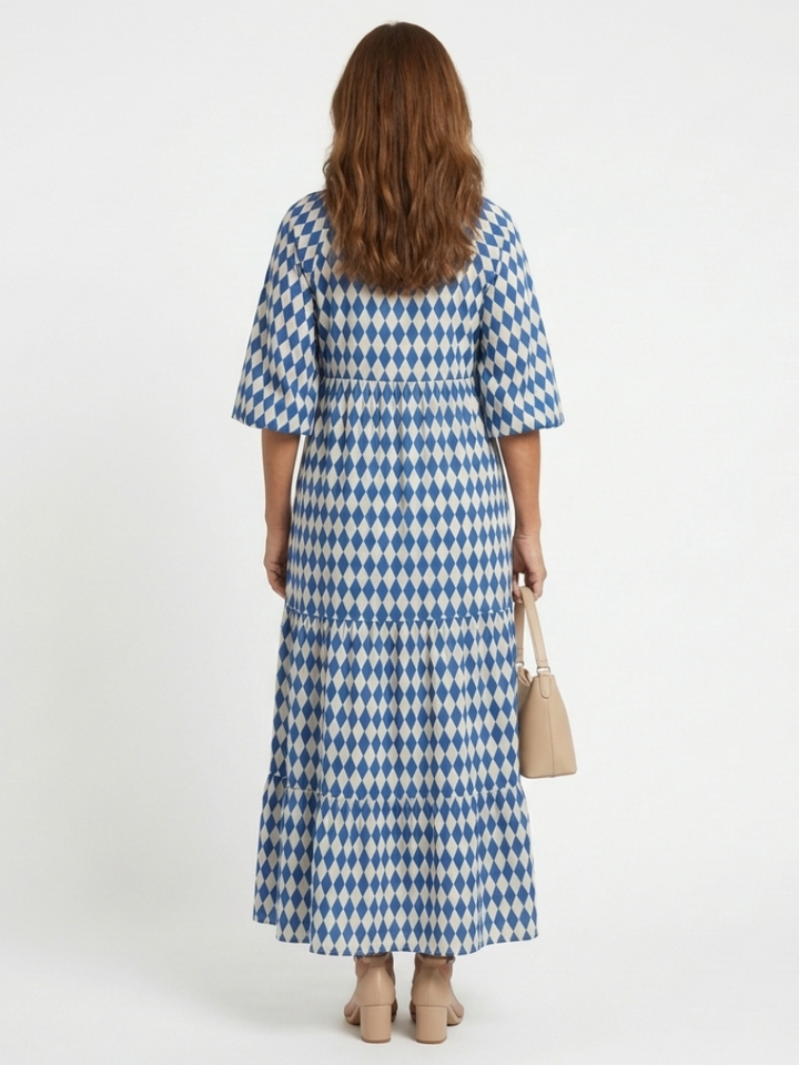 Twirl-Worthy Diamond-Print Tiered Midi Dress